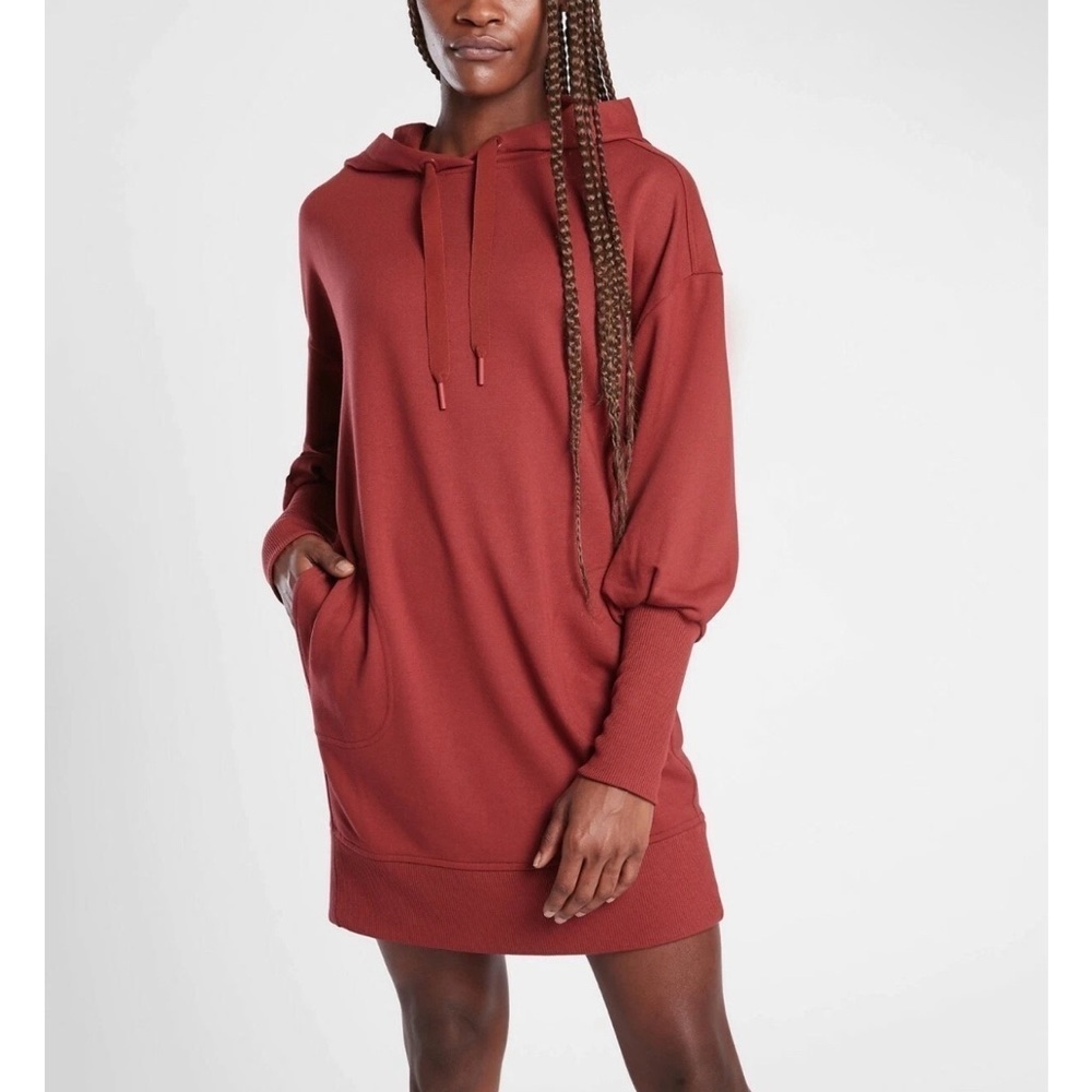 Athleta Mala Hoodie Dress Canyon Red Long Sleeve Pockets Size XXS